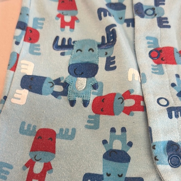 Pekkle Blue and Red Moose Print Baby Onesie Sleeper - Picture 5 of 5